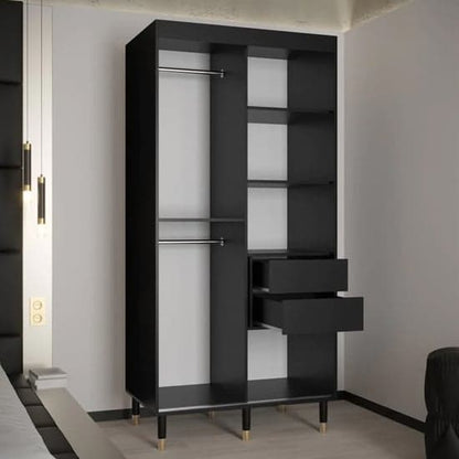 Metz II Mirrored Wardrobe With 2 Sliding Doors 100cm In Black