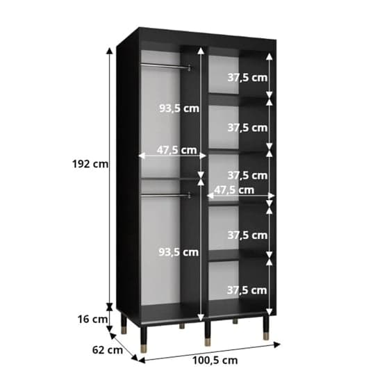 Metz II Mirrored Wardrobe With 2 Sliding Doors 100cm In Black