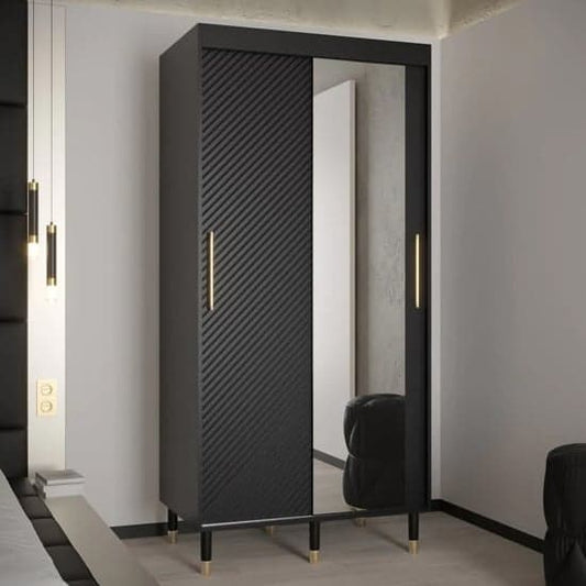 100cm Black Mirrored Sliding Door Wardrobe with Ample Storage and Full-Length Mirrors