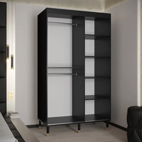 Metz II Mirrored Wardrobe With 2 Sliding Doors 120cm In Black