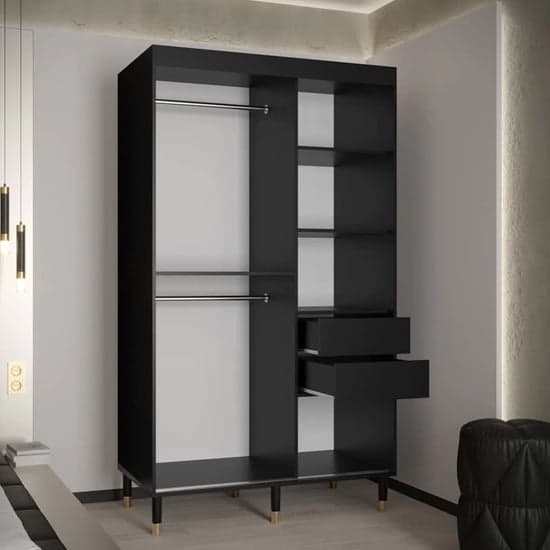 120cm Black Sliding Door Wardrobe with Full-Length Mirrors and Ample Storage