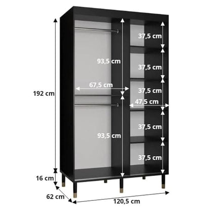 120cm Black Sliding Door Wardrobe with Full-Length Mirrors and Ample Storage