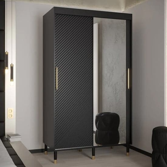 120cm Black Sliding Door Wardrobe with Full-Length Mirrors and Ample Storage