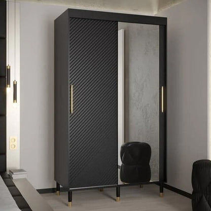 120cm Black Sliding Door Wardrobe with Full-Length Mirrors and Ample Storage