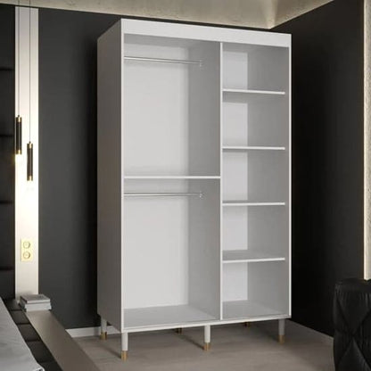 120cm White Mirrored Sliding Wardrobe with Two Doors - Metz II Collection