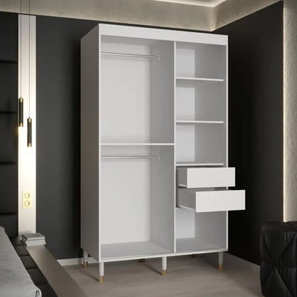 120cm White Mirrored Sliding Wardrobe with Two Doors - Metz II Collection