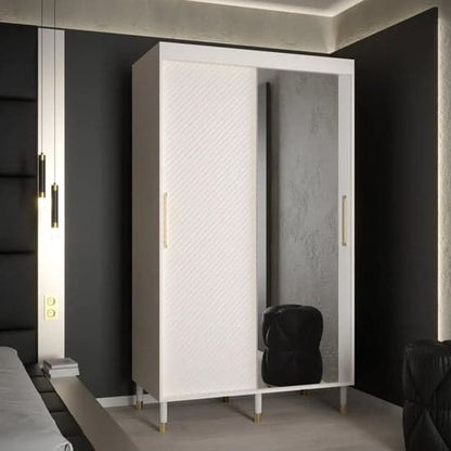 120cm White Mirrored Sliding Wardrobe with Two Doors - Metz II Collection