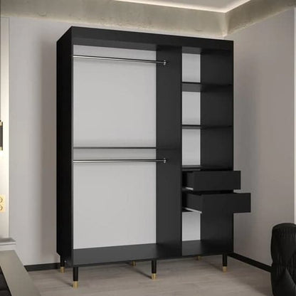 Metz II Mirrored Wardrobe With 2 Sliding Doors 150cm In Black