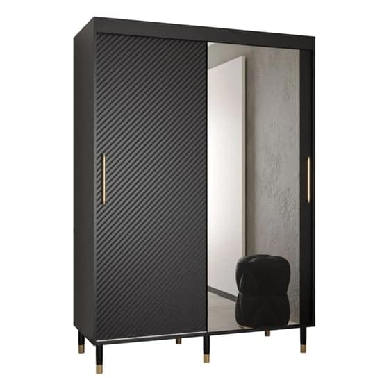 Metz II Mirrored Wardrobe With 2 Sliding Doors 150cm In Black