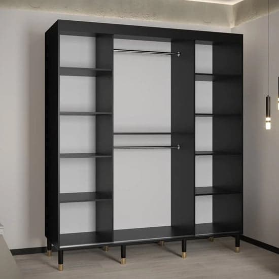 Metz II Mirrored Wardrobe With Sliding 2 Doors 180cm In Black