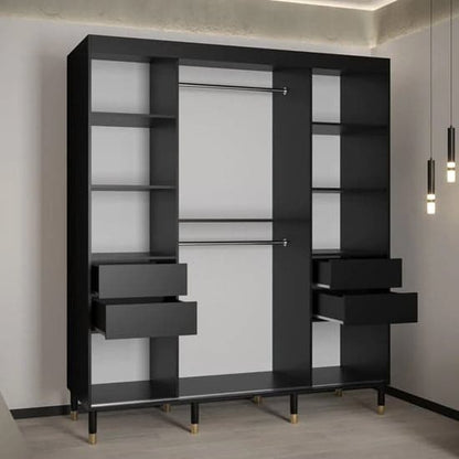 Metz II Mirrored Wardrobe With Sliding 2 Doors 180cm In Black