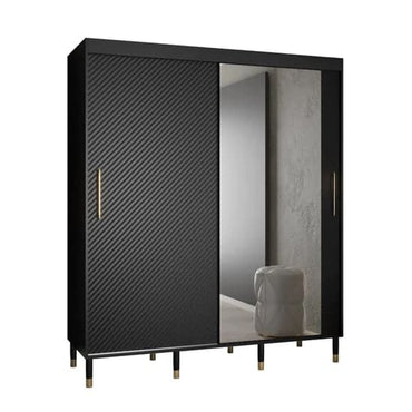 Black 180cm Mirrored Sliding Wardrobe with Shelves | 2 Doors | 180cm