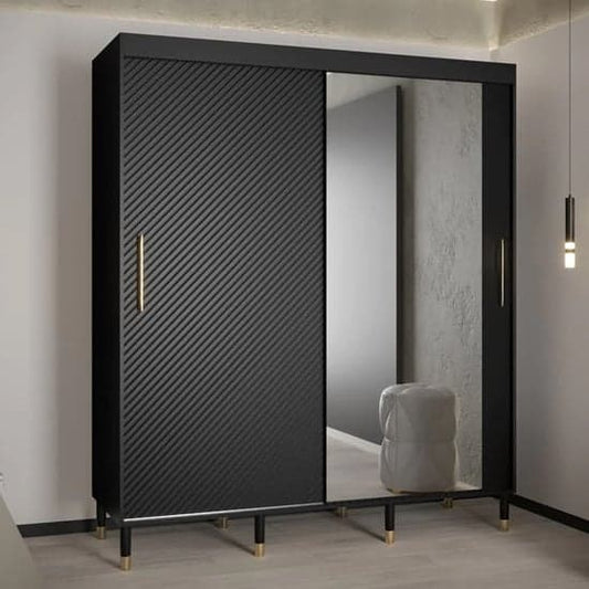 Metz II Mirrored Wardrobe With Sliding 2 Doors 180cm In Black