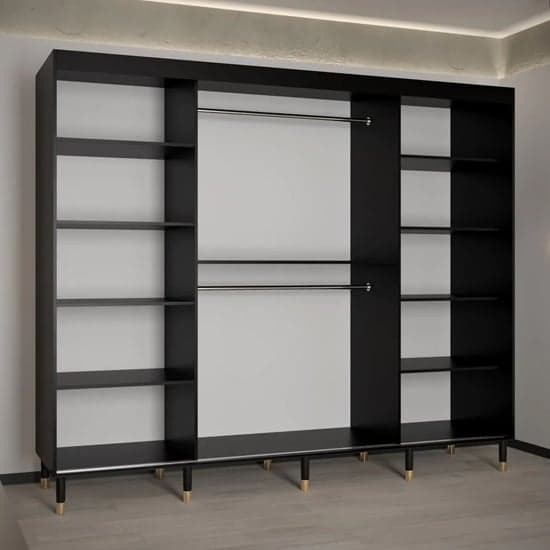 Metz II Mirrored Wardrobe With Sliding 2 Doors 250cm In Black