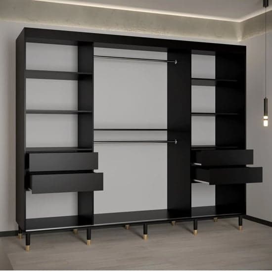 Metz II Mirrored Wardrobe With Sliding 2 Doors 250cm In Black