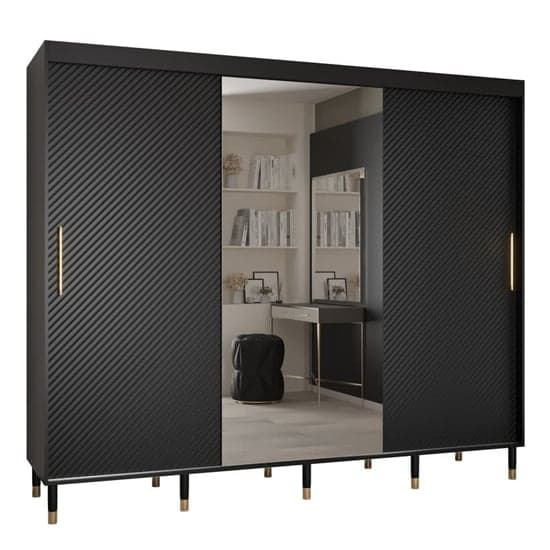 Metz II Mirrored Wardrobe With Sliding 2 Doors 250cm In Black