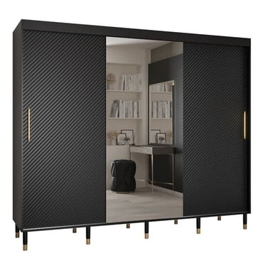 Metz II 250cm Black Mirrored Sliding Wardrobe with Spacious Storage and Full-Length Mirrors