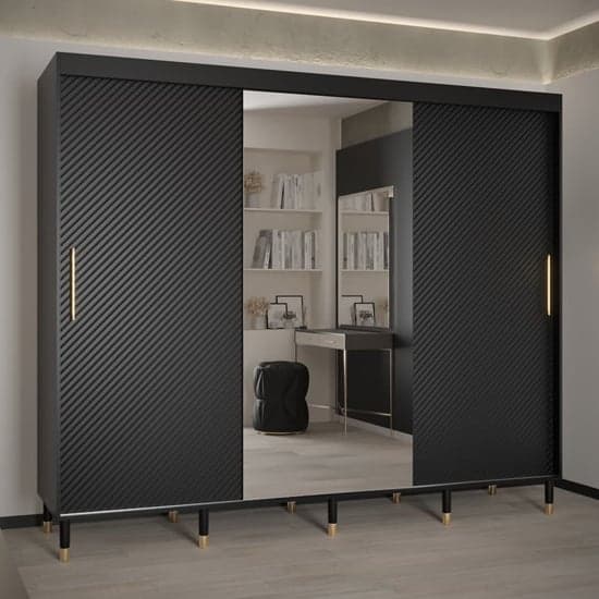 Metz II Mirrored Wardrobe With Sliding 2 Doors 250cm In Black