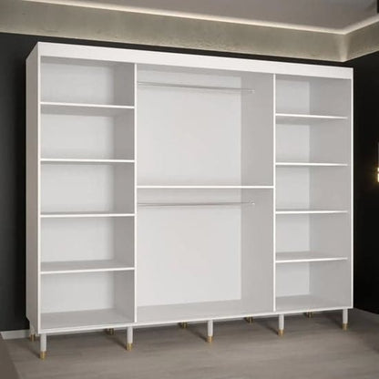 White 250cm Sliding Mirror Wardrobe with Full-Length Mirrors and Organized Interior