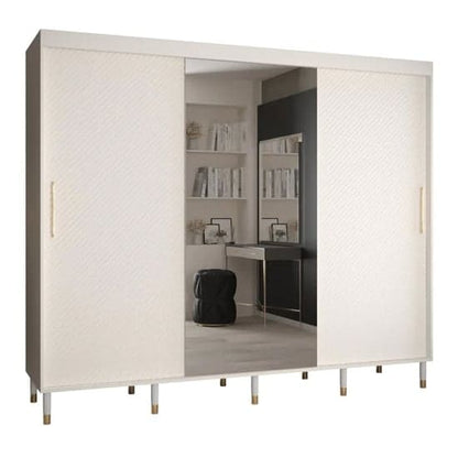 White 250cm Sliding Mirror Wardrobe with Full-Length Mirrors and Organized Interior