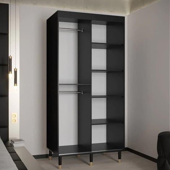 Metz Wooden Wardrobe With 2 Sliding Doors 100cm In Black