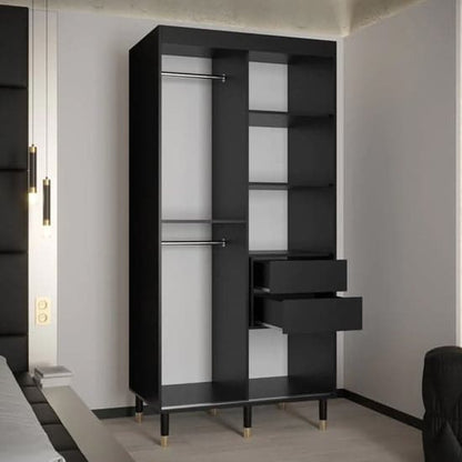 Metz Wooden Wardrobe With 2 Sliding Doors 100cm In Black