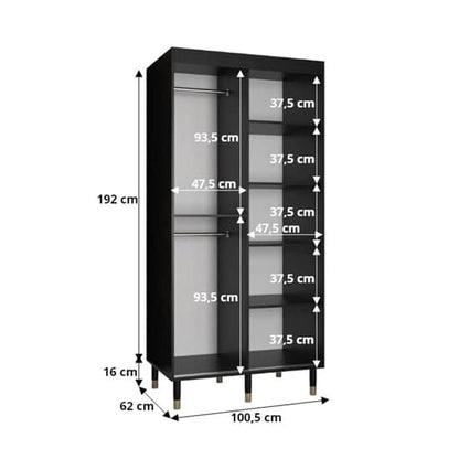 Metz Wooden Wardrobe With 2 Sliding Doors 100cm In Black