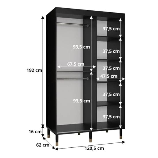 Metz Wooden Wardrobe With Sliding 2 Doors 120cm In Black