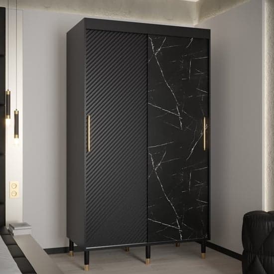 Metz Wooden Wardrobe With Sliding 2 Doors 120cm In Black