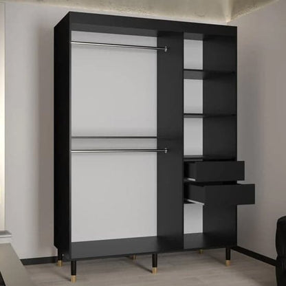 Metz Wooden Wardrobe With Sliding 2 Doors 150cm In Black