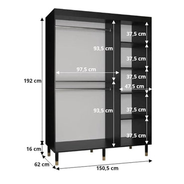 Metz Wooden Wardrobe With Sliding 2 Doors 150cm In Black