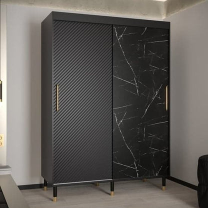 Metz Wooden Wardrobe With Sliding 2 Doors 150cm In Black