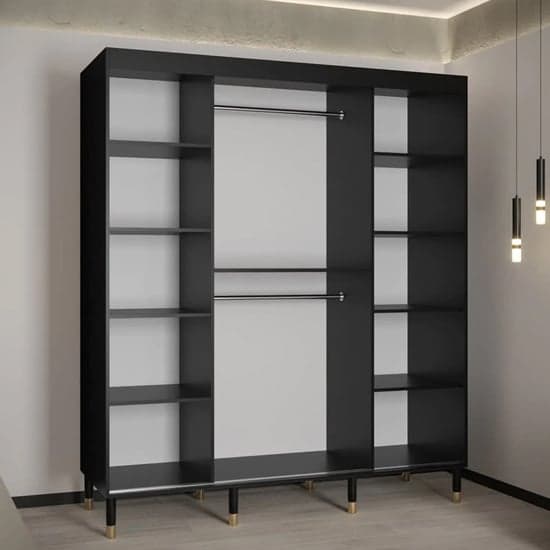 Metz Wooden Wardrobe With Sliding 2 Doors 180cm In Black