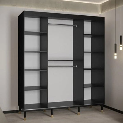 Metz Wooden Wardrobe With Sliding 2 Doors 180cm In Black