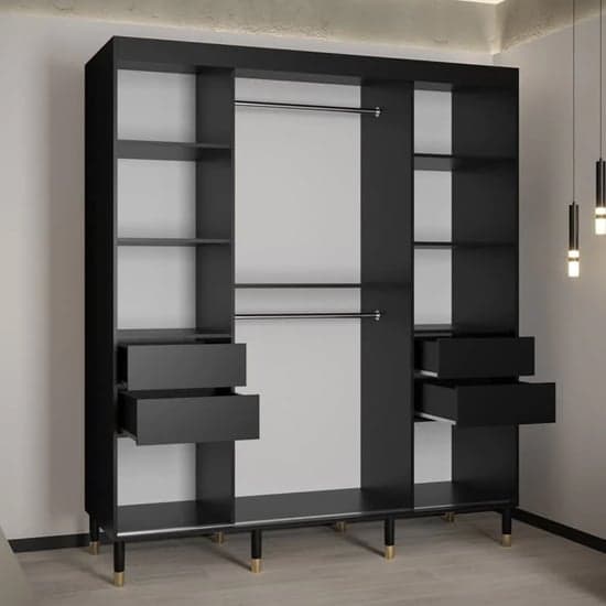 Metz Wooden Wardrobe With Sliding 2 Doors 180cm In Black