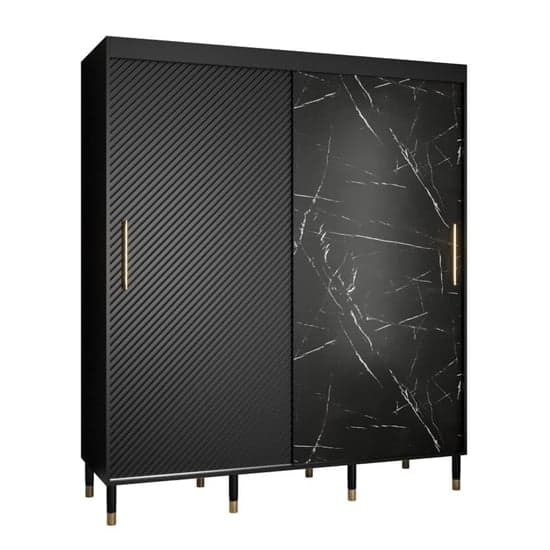 Metz Wooden Wardrobe With Sliding 2 Doors 180cm In Black