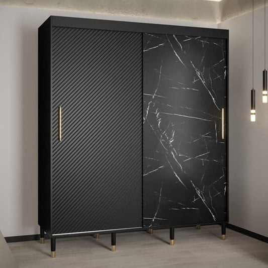 Metz Wooden Wardrobe With Sliding 2 Doors 180cm In Black