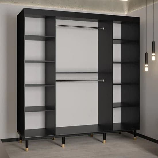 Metz Wooden Wardrobe With Sliding 2 Doors 200cm In Black