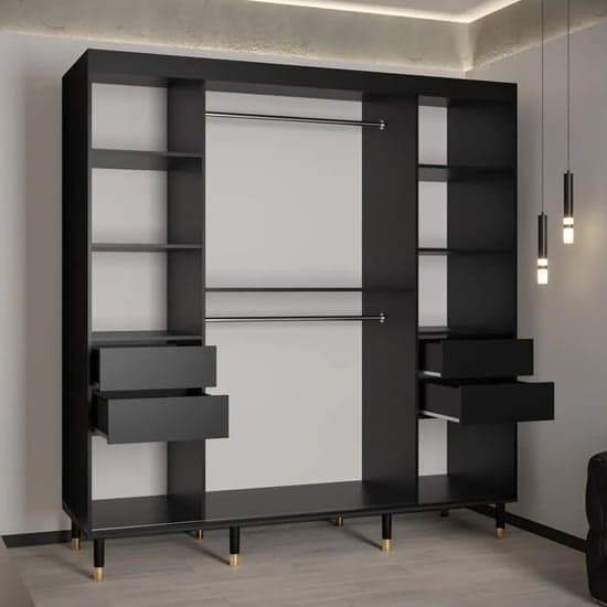 Metz Wooden Wardrobe With Sliding 2 Doors 200cm In Black