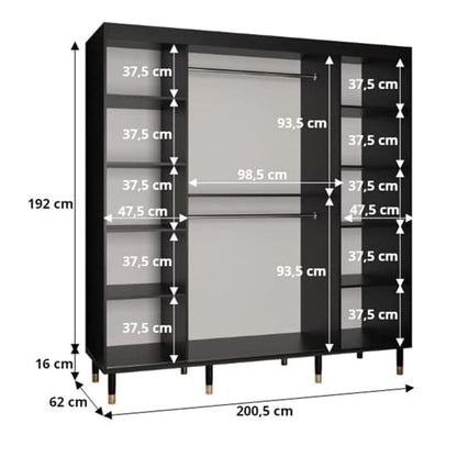 Metz Wooden Wardrobe With Sliding 2 Doors 200cm In Black