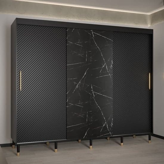 Metz Wooden Wardrobe With Sliding 3 Doors 250cm In Black