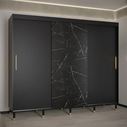 Black 250cm Sliding Door Wooden Wardrobe with Shelves and Hanging Rails