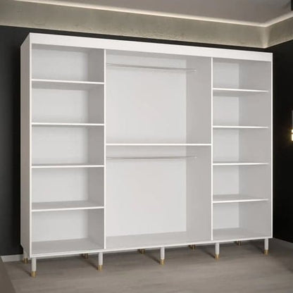 Metz Wooden Wardrobe With Sliding 3 Doors 250cm In White