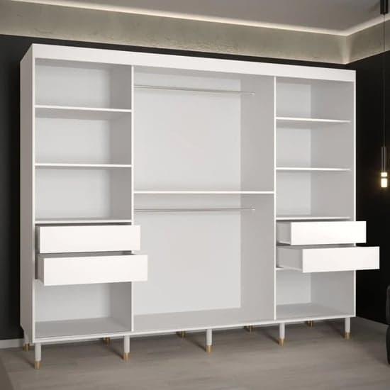 Metz Wooden Wardrobe With Sliding 3 Doors 250cm In White