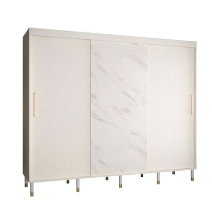 Metz 250cm White Wooden Sliding Door Wardrobe with Ample Storage and Modern Design