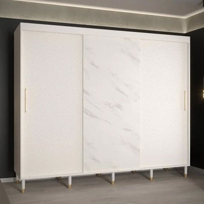 Metz 250cm White Wooden Sliding Door Wardrobe with Ample Storage and Modern Design