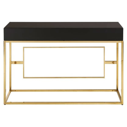 Miasma Black Mirrored Console Table With Gold Steel Base