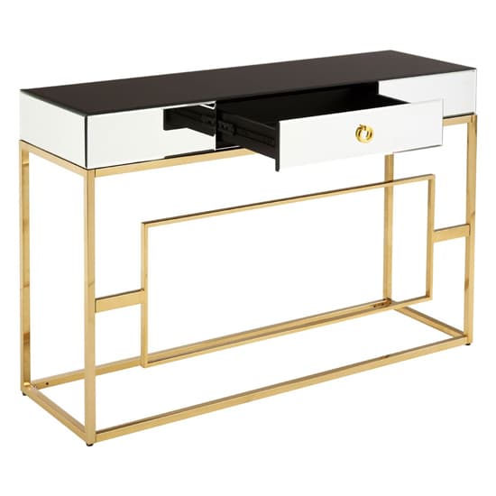 Miasma Black Mirrored Console Table With Gold Steel Base