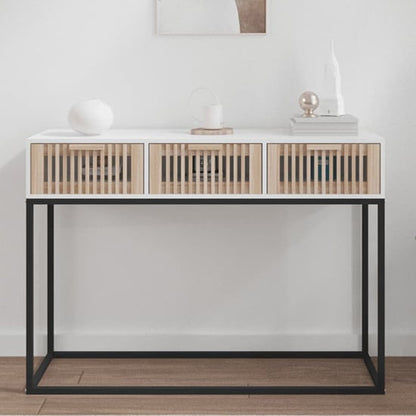 Mila White Wooden Console Table with 3 Drawers for Entryway and Living Room