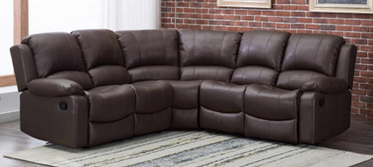 Minesota Bonded Leather Manual Recliner Corner Sofa Brown New